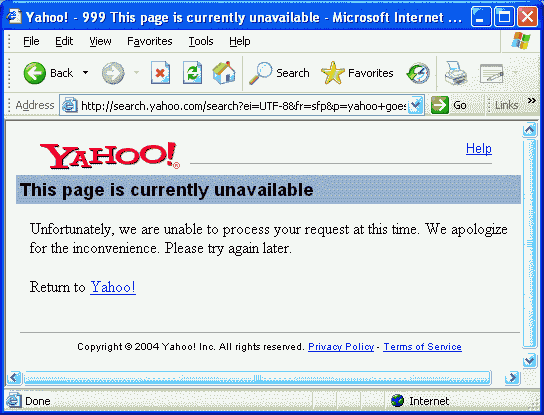 yahoo goes 503